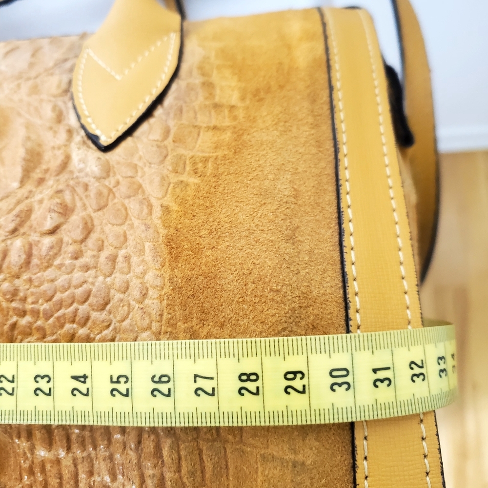 Mustard Yellow Croc-Embossed Suede Satchel Handbag - Picture 6 of 10
